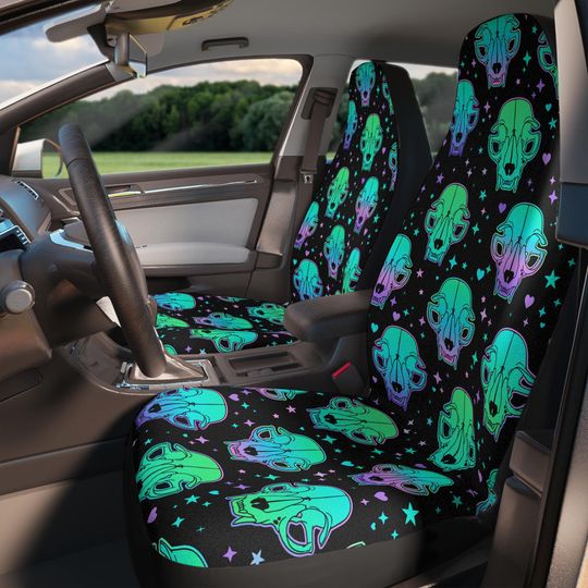 Neon Gothic Car Seat Covers | Set of 2 Universal Fit, Weirdcore Inspired Halloween Gothic Car Accessories Aesthetic Goth Car Accessories