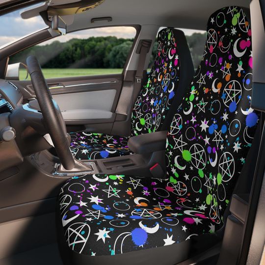 Discover Neon Gothic Car Seat Covers | Set of 2 Universal Fit, Weirdcore Inspired Halloween Gothic Car Accessories Aesthetic Goth Car Accessories