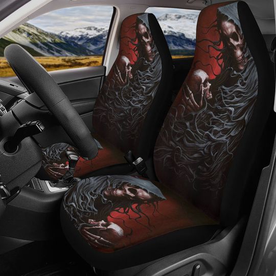 Fire Grim reaper skull Car Seat Cover mat, Halloween flaming skull car seat cover mat ghost skull car seat protector covers gothic car mats