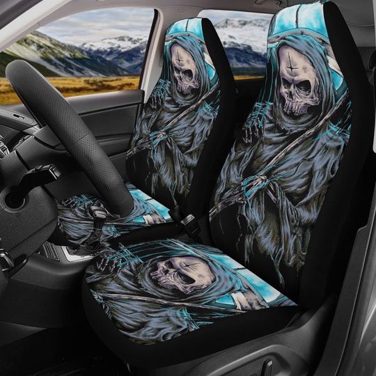 Discover Gothic skull Car Seat Cover mat Grim reaper skull seat cover mat for car Halloween skull skeleton seat protector cover mat protector for car