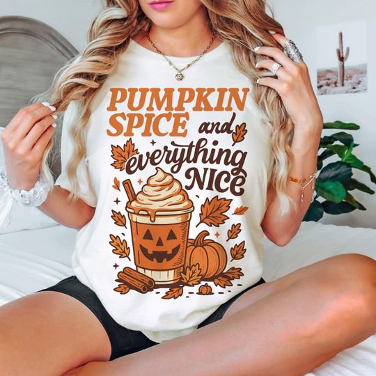 Pumpkin Spice and Everything Nice 3D T-Shirt, Fall Sublimation, Autumn Coffee Cup