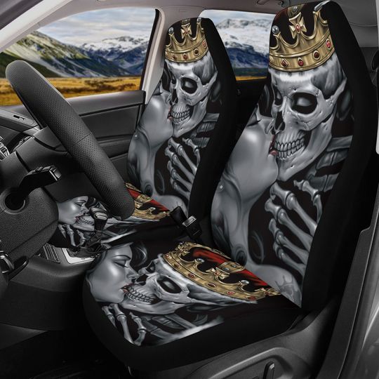 Discover King Queen Grim reaper skull Car Seat Cover car mat Halloween death car seat cover mat ghost car seat protector covers mat skeleton car mats