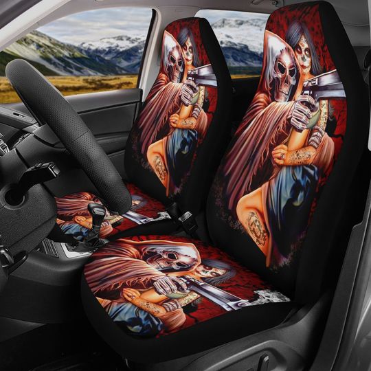 Discover Grim reaper and girl skull Car Seat Cover car mat, Halloween car seat cover mat gothic skull car seat protector covers mat skeleton car mats