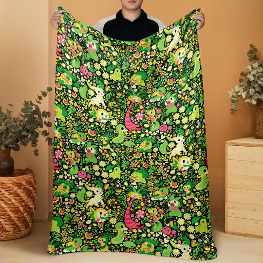 Discover Rowlet and Leafeon Fleece Blanket, Cozy Throw for Bedroom and Living Room, Soft Cotton Bedding Gift, Rowlet Blanket Gifts