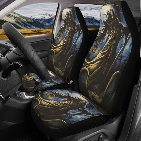 Discover Grim reaper skull Car Seat Cover mat, Skeleton seat cover mat skeleton car seat cover, Halloween evil skull seat protector cover mat for car