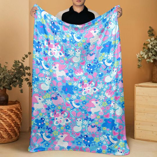 Discover Sylveon and Ponyta Fleece Blanket, Cozy Throw Blanket, Soft Baby Cotton Blanket, Warm Bedding Home Decor, Birthday and Christmas Gift