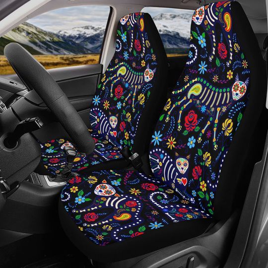 Discover Sugar skull cat Car Seat Covers car mats Calaveras Candy skull car seat cover mats Halloween rose sugar skull car seat protector covers mat