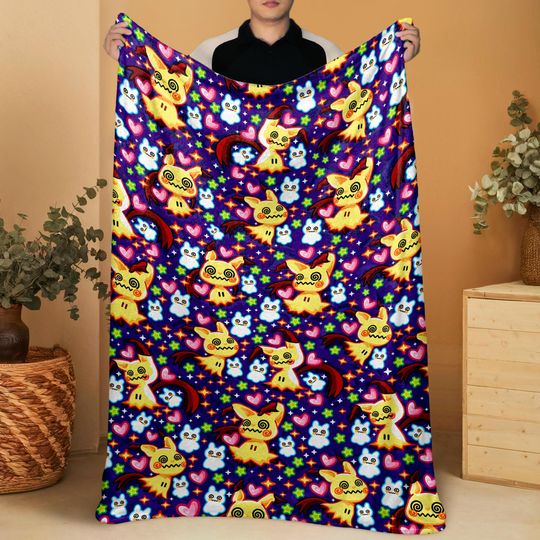 Mimikyu Fleece Blanket, Cozy Throw Blanket for Bedroom and Living Room