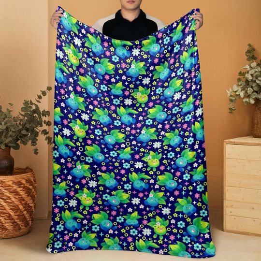 Discover Oddish Fleece Blanket, Cute Cozy Throw, Soft Cotton Bedding, Oddish Blanket For Men Women, Home Decor Gift, Oddish Blanket Gifts