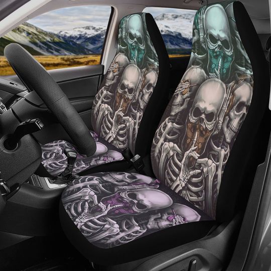 No see no hear no speak Skull Seat Cover rug mat for car, skull car seat cover mat, Halloween skull evil car seat cover skull mat for car
