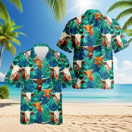 Discover Cow Hawaiian Shirt, Funny Farm Animal Aloha Shirt, Tropical Cattle Beach Shirt, Summer Vacation Outfit, Country Farmer Gift for Men Women