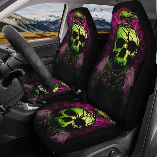 Gothic Skull Seat Cover for car skull mat for car Skeleton skull seat cover mat for car Halloween skull car seat cover, skull mat for car