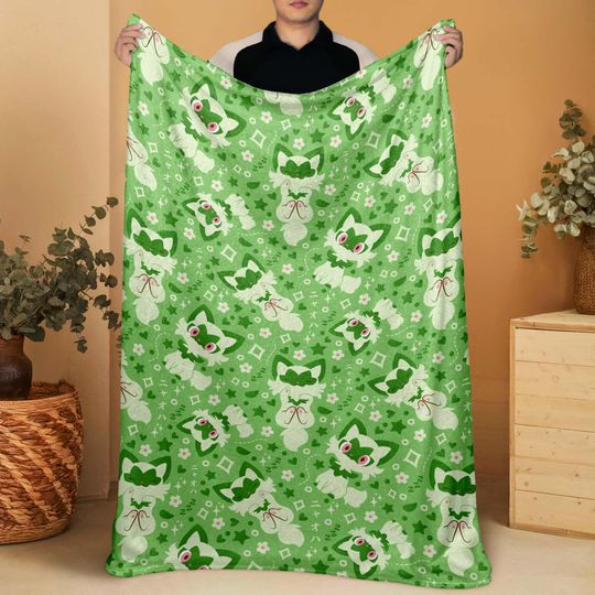 Discover Sprigatito Fleece Blanket, Soft Cozy Throw Blanket for Kids and Adults, Cute Green Bedding, Home Decor Gift, Sprigatito Blanket Gifts