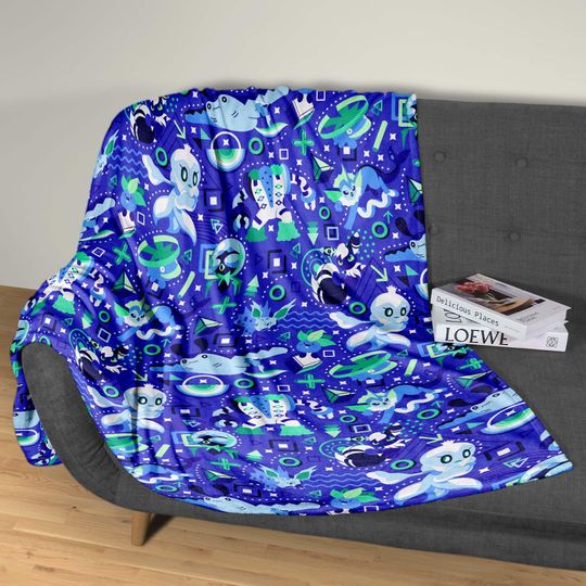 Mewtwo and Eevee Blanket, Kawaii Fleece Blanket, Cozy Baby Blanket