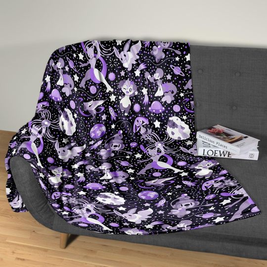 Mewtwo and Eevee Blanket, Kawaii Fleece Blanket, Cozy Baby Blanket