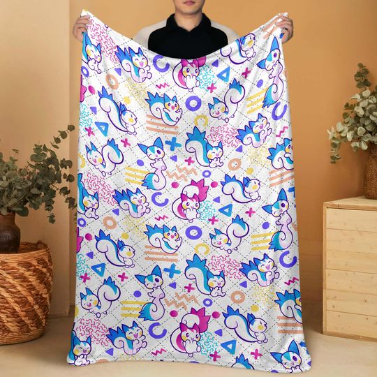 Discover Pachirisu Fleece Blanket, Cute Squirrel Throw Blanket, Soft Cozy Cotton Baby Blanket, Colorful Bedding Decor, Pachirisu Blanket Gifts
