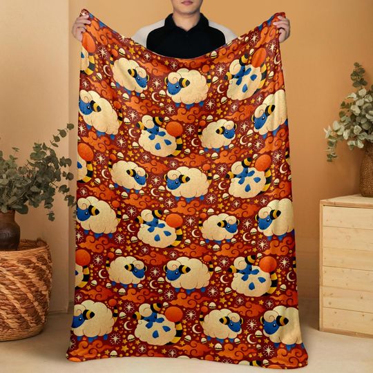 Discover Mareep Fleece Blanket, Cute Electric Sheep Throw, Cozy Cotton Blanket, Funny Baby Blanket, Home Decor Mareep Blanket Gifts
