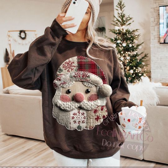 Vintage Santa Patchwork PNG, Christmas Santa Claus