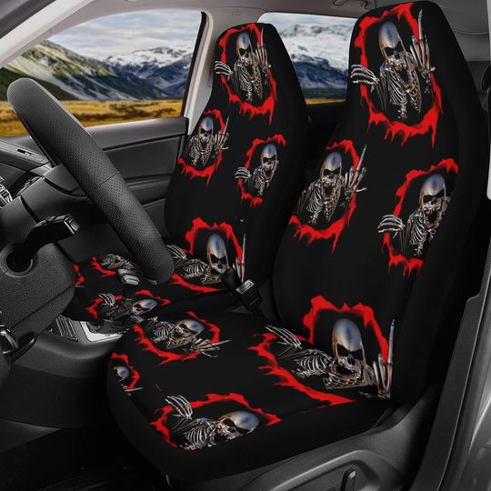 Discover Flame skull car rug, death skull car seat cover full set, rose skull rug mat for car, horror seat cover for car reaper skull car accessories