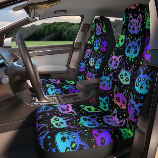 Discover Neon Gothic Car Seat Covers | Set of 2 Universal Fit, Weirdcore Inspired Halloween Gothic Car Accessories Aesthetic Goth Car Accessories