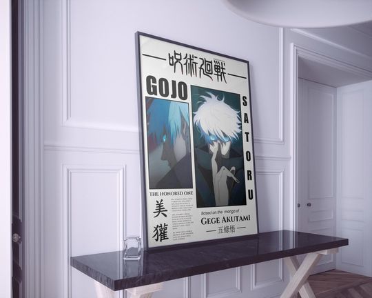 Minimalist Retro Wall Art Poster of Satoru Gojo from Jujutsu Satoru, Manga-Inspired Vertical Poster