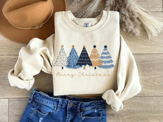 Discover Christmas Trees Sweatshirt, Merry Christmas Unisex Sweatshirt, Holiday Women's Sweatshirt