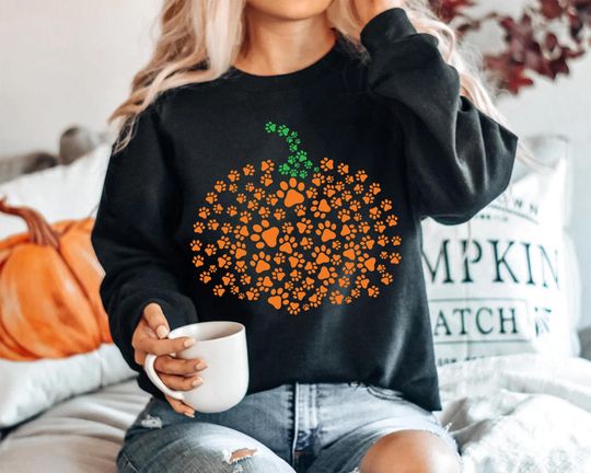 Discover Paw Pumpkin Halloween Shirt for Dogs, Pumpkin Dog Sweatshirt, Retro Pumpkin Print, Halloween Dog Apparel