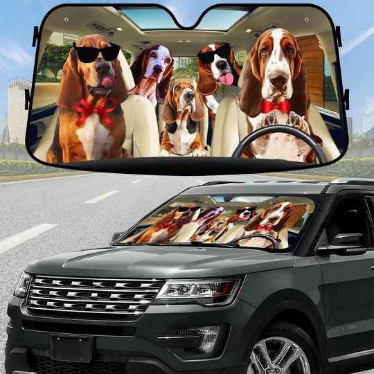 Basset Hound Dog Car Sunshade, Cute Long Ear Dog Windshield Sun Shade, Funny Hound Auto Sun Visor, Pet Lover Gift, Dog Lover Shade