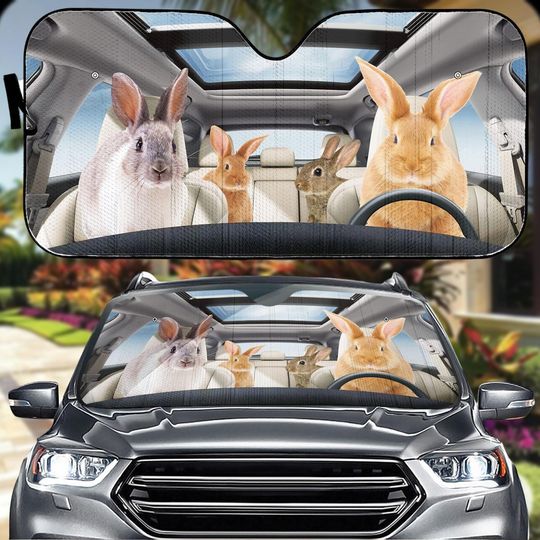 Discover Rabbit Car Sunshade, Bunny Auto Sunshade, Cute Pet Sun Shade For Car, Animal Love Windshield Shade, Car Cover For Farm Lover