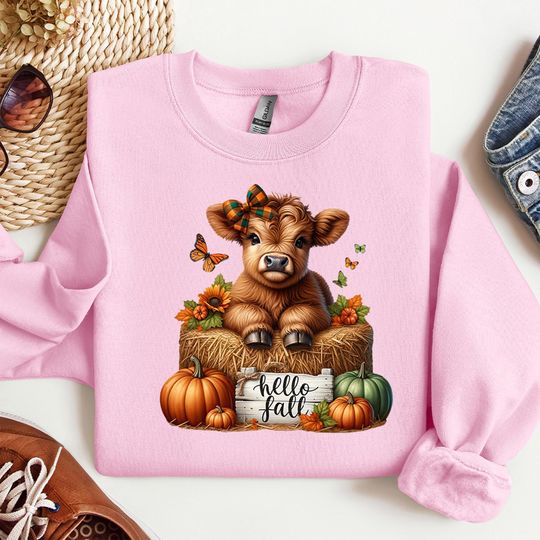 Discover Cute Highland Calf Fall Sweatshirt, Family Matching Fall Shirts