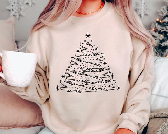 Discover Christmas Alligator Sweatshirt with Christmas Tree Design for Men and Women
