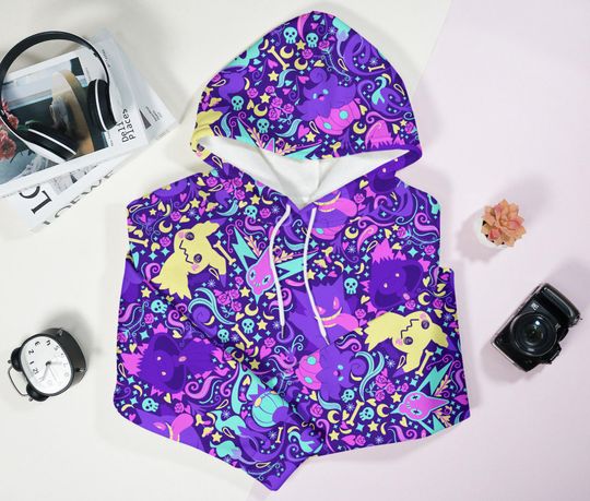 Gengar Mimikyu Hoodie, Kawaii Unisex Hoodie, Cute Ghost Graphic Pullover