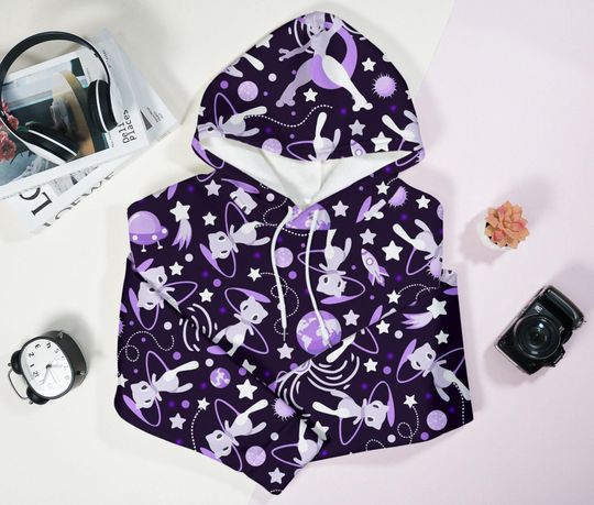 Cute Mewtwo and Mew Hoodie, Kawaii Galaxy Print Unisex Hoodie