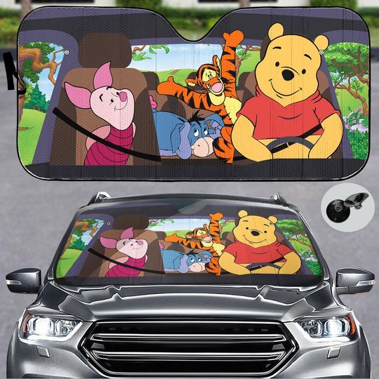 Winnie the Pooh Car Sunshade, Tigger Piglet Eeyore Forest Windshield Cover, Cute Disney Car Gift