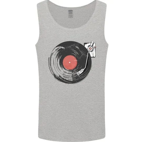 Discover Distressed Vinyl Turntable DJ DJing Mens Vest Tank Top