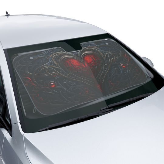 Discover Gothic Heart Car Sun Shade, Gothic Car Accessory, Goth Car Sun Shade, Windshield Shade for Car