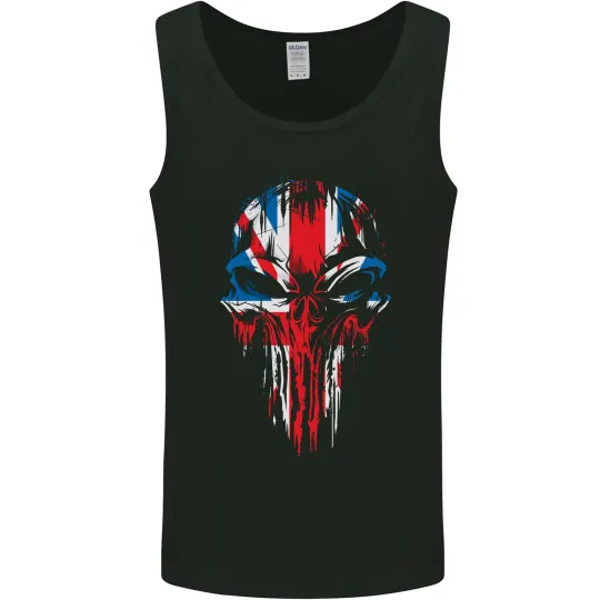 Union Jack Flag Skull Gym MMA Biker Men's Tank Top