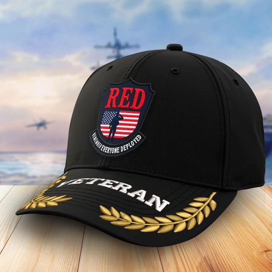 Embroidered Veterans Day Hats, Embroidered RED Veteran Hats For Men, Military Ball Caps