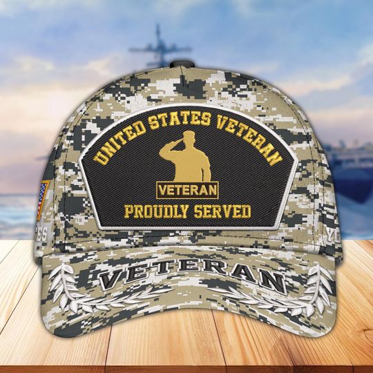 Embroidered Veteran Hats - Customized Proudly Served Camo Veteran Cap