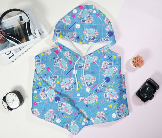 Discover Wooper Hoodie, Kawaii Blue Retro Hoodie, 90s Style Axolotl Unisex Hoodie