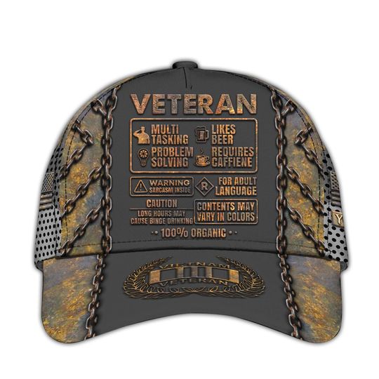 Vietnam Veteran Hats For Men Proud US Veteran Dad Hat Personalized Vietnam Era Veteran Cap