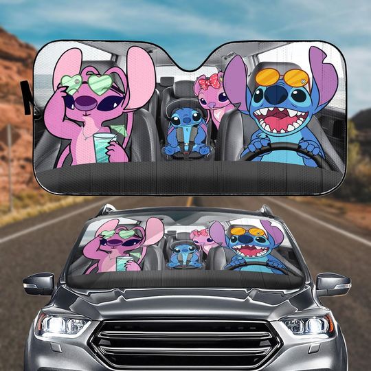 Discover Stitch And Angel Car Sun Shade, Stitch Couple Car Shades For Windshield, Disney Cartoon Auto Sunshade, Disneyland Gift, Car Decoration