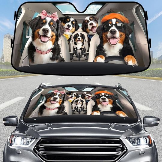 Discover Bernese Mountain Dog Car Sunshade, Big Fluffy Dog Windshield Cover, Cute Dog Auto Sun Shade, Funny Pet Car Accessory, Cute Pet Shade
