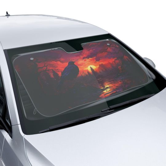 Discover Mystic Raven Sunset Car Windshield Sunshade - Goth Raven Car Decor - Window Cover for Cars, Trucks and SUVs - Gift for Her