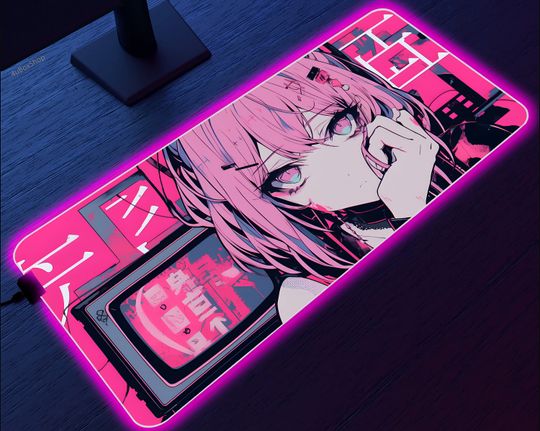 Discover Anime LED Mousepad, RGB Desk Mat, Large, xxl, 4 sizes, High quality print, Anime girl, Mousepad with lights