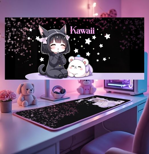 Kawaii LED Gaming Mouse Pad: RGB Anime Desk Decor
