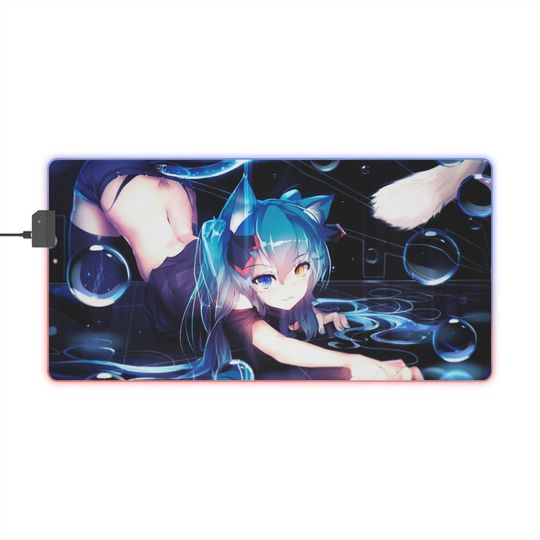Discover LED Gaming Mouse Pad, Cat Girl Anime Keyboard Mat, Cute Kawaii Desk Decor, Large RGB Mousepad, Gaming Accessories, Customizable LED Desk Pad