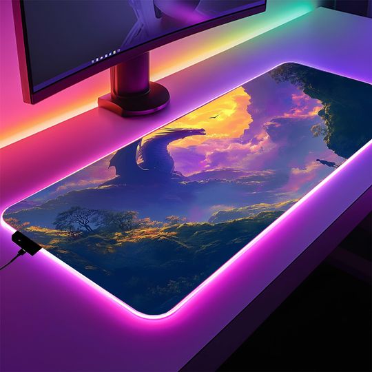 Discover LED RGB Anime Dragon Desk Mat Large Gaming Mouse Pad Mythical Office Accessory Colorful Anime Gift Unique Workspace Lighting