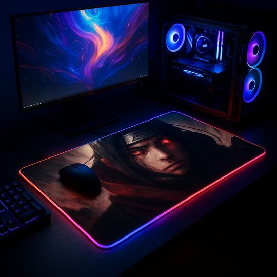 Discover Uchiha Itachi Storm | RGB LED Anime Mousepad - Perfect for Gamers, Home Office, Gift Idea, Desk Decor, Video Game Room