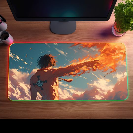 Anime LED Gaming Mousepad  Personalized RGB Desk Mat  Otaku Gift for Gamers  Large Size, Light Up, Shonen Anime Art